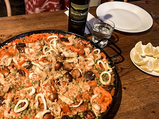 Seafood paella with chorizo