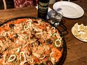 Seafood paella with chorizo